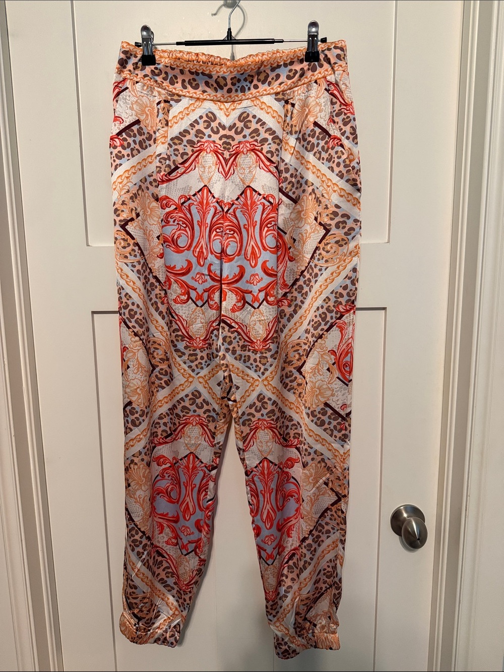 Her…Bottari Women's Scarf Baroque Printed Harlem in Coral and Cream Size L